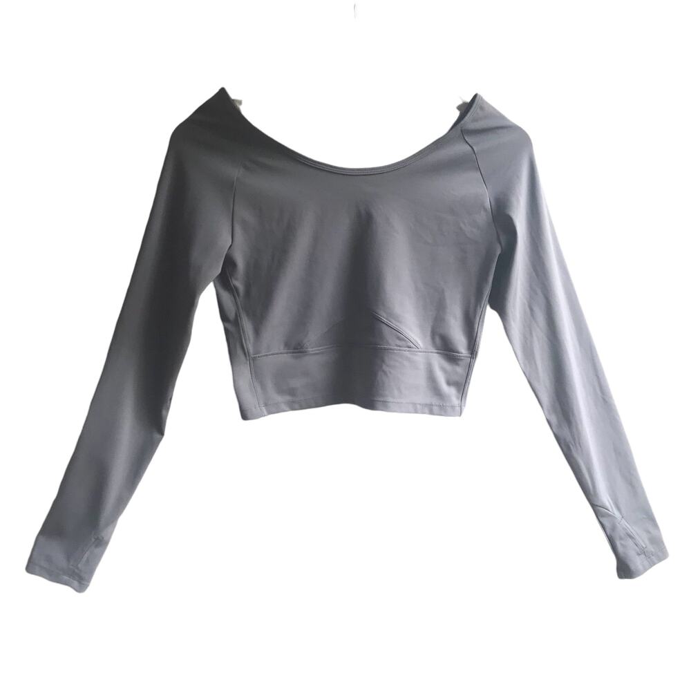Baleaf Long Sleeve Bolero Gym Crop Top Size S Gray Mesh Insets Athleisure Run